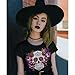 Sweet Gisele Sugar Skull V-Neck T Shirt Day of The Dead Rhinestones Bling for Women Black,Large,Black
