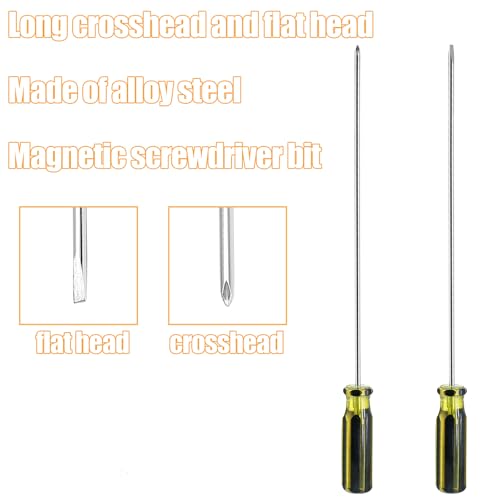 Image of 2Pcs 39cm Long Screwdriver Set, Phillips and Slotted Set (Silver)
