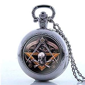 Preisvergleich Produktbild Taschenuhr, Antik-Bronze, freimaurerischer Totenkopf, Steampunk, Quarz, Unisex, Geschenk