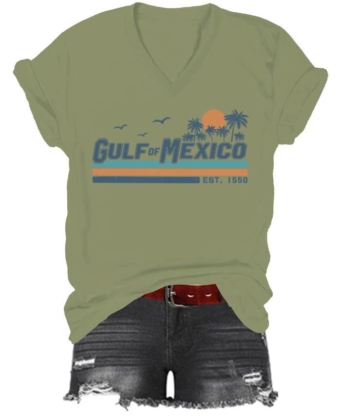 Generic Gulf of Mexico Unisex V-Neck Long Sleeve T-Shirt, S - 3XL, White