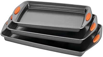 Rachael Ray Nonstick Bakeware Set with Grips, Nonstick Cookie Sheets / Baking Sheets - 3 Piece, Gray with Orange Grips