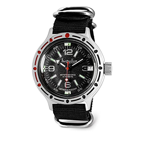 VOSTOK | Classic Amphibian Automatic Self-Winding Russian Diver Wrist Watch | WR 200 m |Fashion | Business | Casual Men's Watches | Model 420640 Black Strap