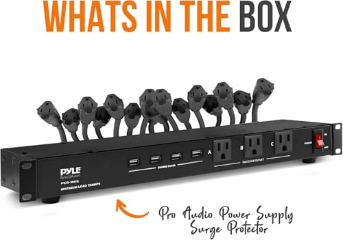Pyle 19 Outlet 1U 19" Rackmount PDU Power Distribution Supply Center Conditioner Strip Unit Surge Protector 15 Amp Circuit Breaker 4 USB Multi Device Charge Ports 15FT Cord by Pyle - Image 4