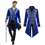 NFAUEIK Men's Medieval Steampunk Jacket Victorian Coat Renaissance Renaissance Tailcoat Halloween Costume (Blue, L)