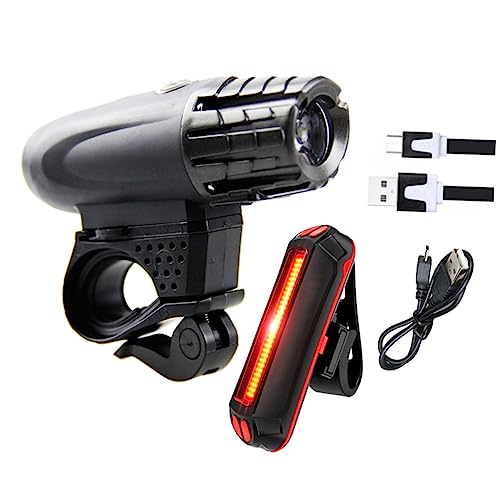 SUPVOX USB Rechargeable LED Bike Light Set Front Headlight Tail Light for Mountain and Road Biking Brightness Swivel Easy Dismount Design