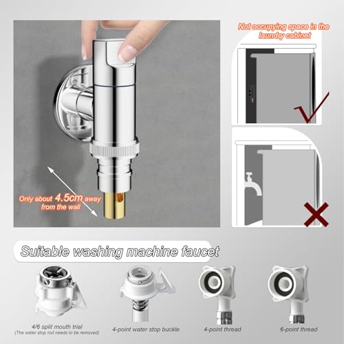 Wasserhahn Waschmaschine, Schnellöffnende Winkelventil Wandmontage Waschmaschinenhahn Edelstahl Schnellöffnung Eckventil Wasserstopp für Waschmaschinen Ventil(Silber)