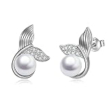 AOBOCO Pearl Stud Earrings Sterling Silver Mermaid Rail Jewelry Gift
