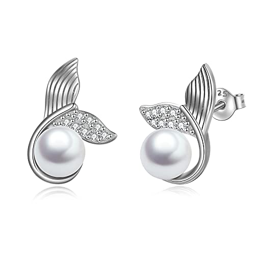 Aoboco Pearl Stud Earrings Sterling Silver Mermaid Rail Jewelry Gift #TOP22