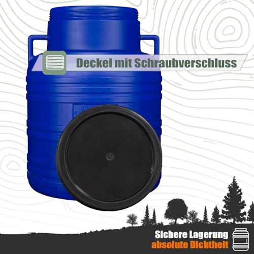 FIXKRAFT Weithalsfass Lebensmittelecht 60L Futtertonne Hund Gärbehälter Blaue Futter Tonne mit Deckel Maischefass Schraubdeckel 60 Liter Camping Kanister Gärfass
