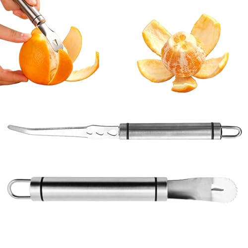 Orangenschäler Edelstahl 2 Stück Zitrusschäler Set mit Grapefruitmesser Ergonomischer Griff für Orangen Zitronen und Pomelo