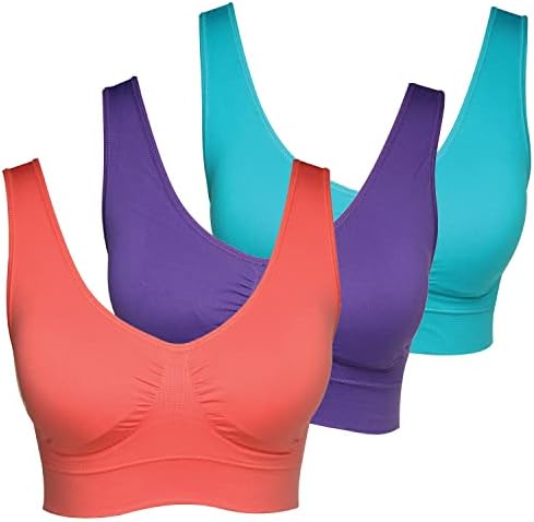 Genie Bra Womens 3 Pack - Wireless Bra for Women, Solid Color Seamless Bra - Brights - Medium