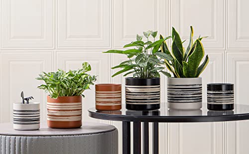 Nihow Trendy Ceramic Plant Pots - 4.5 + 6 Inch Elegant Flower Pot For All Indoor Plants - Sturdy Planter Pots With Drainage Hole & Rubber Plugs - Semi-Matte White & Black- Plants Not Included #TOP5