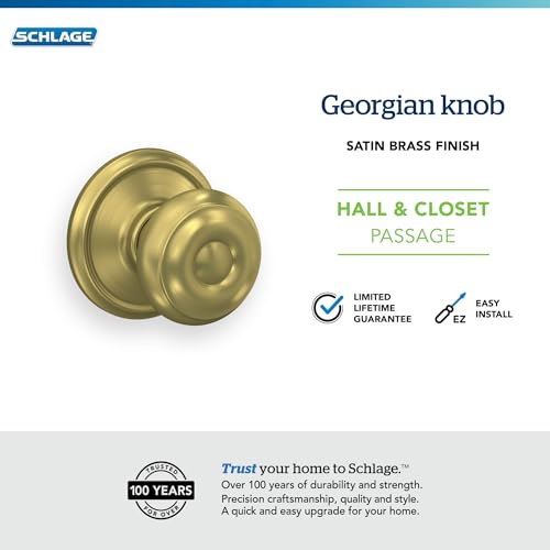 Image of SCHLAGE F10 GEO 608 Georgian Knob Hall and Closet, Satin Brass