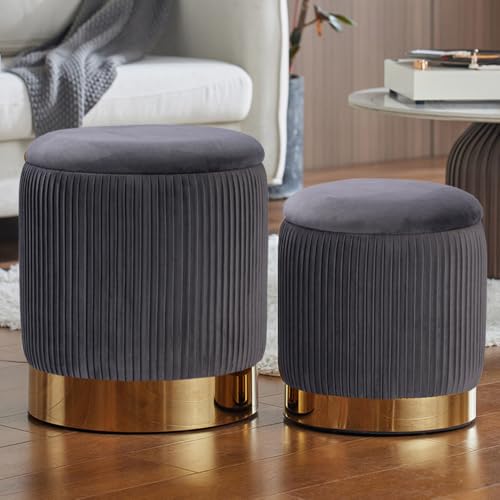 YYW HOME Round Ottoman with Storage Set of 2 Vanity