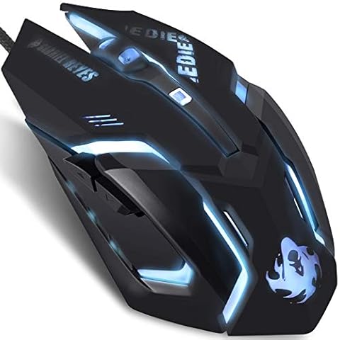 IULONEE Wired Gaming Mouse USB Silent Click 7 Colors Backlit Optical Game Mice Ergonomic Full Size Mouse with 3200 DPI and 6 Buttons 4 Shooting for PC Computer Laptop Desktop (Black) Cover