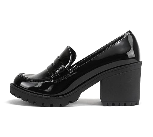 Image of Soda inchKinder inch ~ Women Slip On Chunky Mid Heel Lug Sole Penny Loafer Shoe