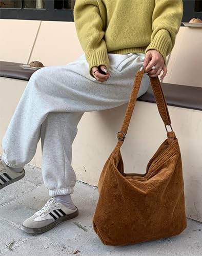 Image of 2026 Corduroy Tote Bag with Zipper Large Casual Handbags Shoulder Purse for Women