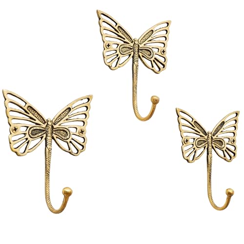 Indian Shelf Solid Brass Butterfly Wall Hooks - Vintage...