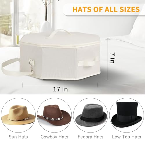 Bhtqdnq Hat Storage Box for Women and Men, Hat Box for Travel and Storage, Collapsible Hat Case Cowboy Cap Hat Organizer for Closet with Handles, Hat Bag Hat Case (White) - Thumbnail 3