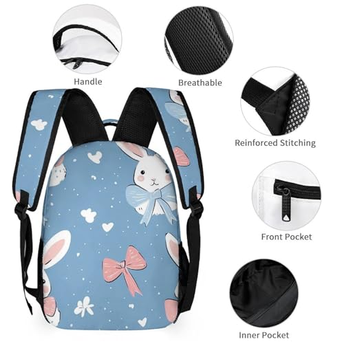 Bunny with Bows And Ribbons Travel Backpack Lunch Box Pencil Case 3Pcs Set for Men Women Office Outing University3