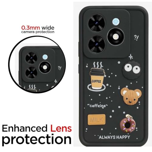 Image of Bintage Cute Fun Ball | Taddy Cartoon 3D Smiley Coffee Cup | Milk Donut | Full Protection Rubber Back Cover Compatible for Infinix X6525 / SMART 8HD - Black