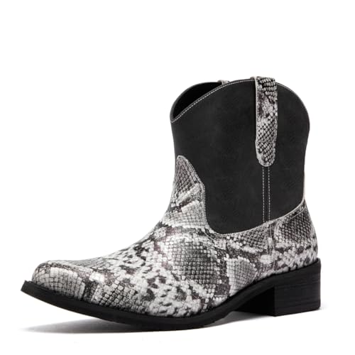 Men's fashionable pointed-toe shoes, casual boots and convenient ankle boots, irregular snake-patterned leather in the style of Western cowboys
