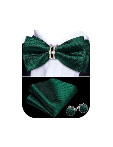 Image of YOHOWA Mens Bow Tie Set Paisley Pre-tied Bowties Adjustable with Handkerchief Cufflinks Gold Ring Set Wedding Prom Party
