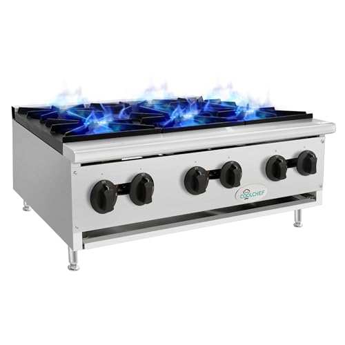 Image of 36-Inch 6-Burner 150000 Total BTU Hot Plate, Commercial Gas Stove - Dual Fuel Propane & Natural Gas - Heavy Duty Stainless Steel Range