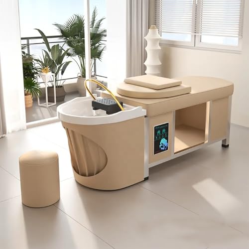 Image of Salon Equipment,Water Cycle Head Treatment Bed,Shampoo Bowl and Pedicure Chair with Foot Bathtub Salon Beauty Bed,Beige