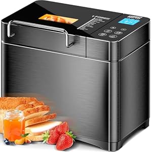 KEEPEEZ 710W Konvektions Brotbackautomat, 17 in 1 Edelstahl Brotbackmaschine, Keramische Backform, Automatischer Nussdosierer, 15-Stunden-Zeitvorwahl, Warmhaltefunktion, 3 Bräunungsgrade, 3 Brotgrößen