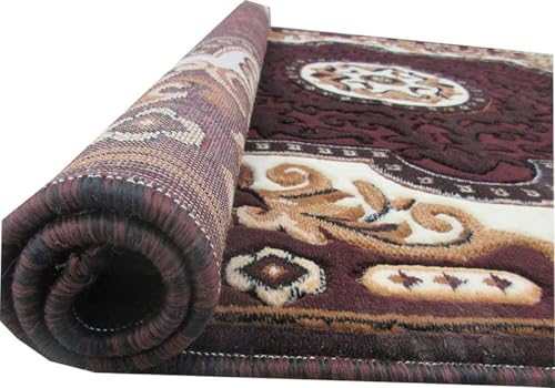 Image of Soft Premium Brown Carpet 5x7 ft - Washable, Anti-Skid, Fade-Resistant Acrylic Rug for Living Room, Hall, Bedroom, Modern Decor
