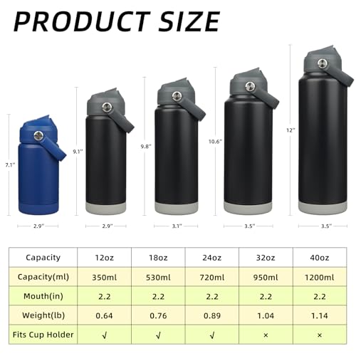 Image of BJPKPK Water Bottle with Straw Lid, 24oz Vacuum Insulated Water Bottles, Metal Stainless Steel Thermo for Sports, Travel, BPA Free Leak Proof Thermo, Cups, Flasks, Tumblers,Black