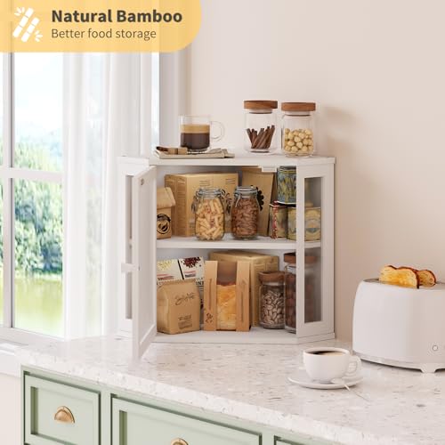 Furshus Corner Bread Box for Kitchen Countertop,Bread Storage for Homemade Bread, Double Layer Large Bamboo Kitchen Storage Bin with Window (White, Medium) by Furshus - Image 3