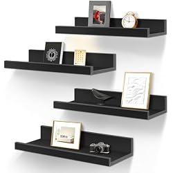 LaVie Home Floating Shelves for Wall Storage Set of 4, 15.6 Inch Picture Ledge Shelf, Black Wall Shelves with Lip for Kitchen, Bedroom, Bathroom, and Living Room