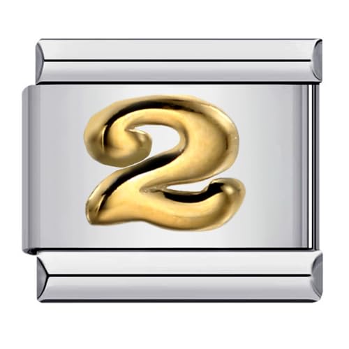 Image of 0-9 Number Age Birthday Birth Month Date Anniversary Gold Silver 9mm Italian Charm Compatible With 9mm Bracelet (2 Two Number Age Gold)