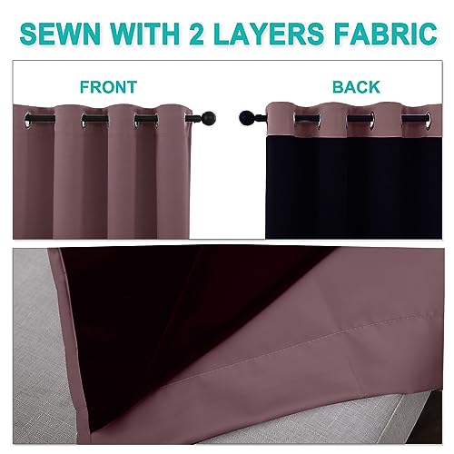 Image of NICETOWN 100% Blackout Short Curtains with Black Liners, 2 Panels, 37 inch W by 40 inch L, Dry Rose, Solid Thermal Insulated Full Blackout 2-Layer Lined Drapes, Energy Efficiency Window Draperies for Bedroom