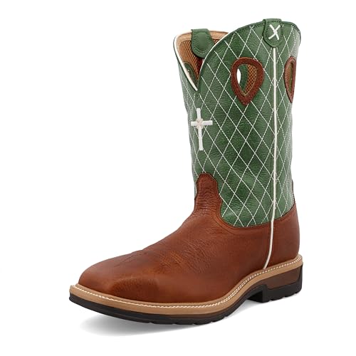 TWISTED X Mens Lite Cowboy Cognac Glazed Pebble/Lime Workboot