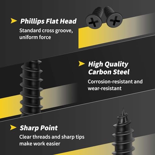 wood screws 12 inch fixlink premium flat head phillips black wood screws 135 pcs self tapping electrophoresis used in indoor furniture woodworking 6 x 1234