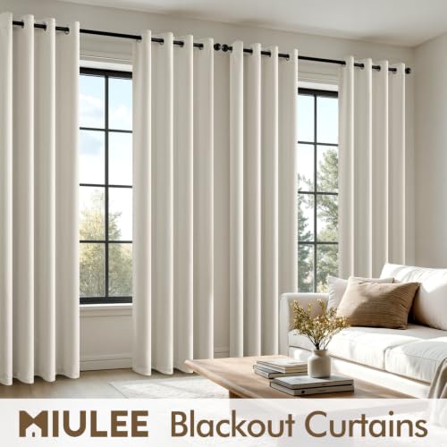 Image of MIULEE Ivory Blackout Bedroom Curtains Drapes 96 Inch Long 52 inchx96 inch | Grommet Top, Room Darkening Window Drapes, Privacy Protection, Thermal Insulated, Heat Blocking, Light Blocking