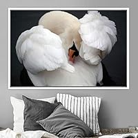 Framed Canvas Wall Art Swan Aerial Beach Birds Cool Multicolor Photography Realism Relax/Calm Single - 16x24 inches