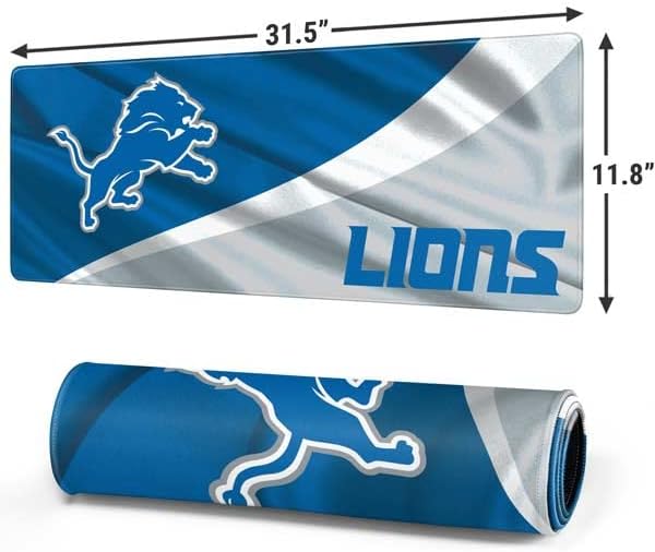 Vista 44 de Skinit Alfombrilla de mouse pequeña para juegos, diseño desgastado con licencia oficial de Detroit Lions con bordes cosidos, impermeable, base