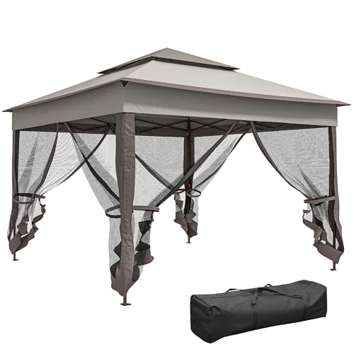 Pavillon Pliable Outsunny Tente de Jardin avec parois latérales Tente Pop-up Pavillon de Jardin avec Sac de Transport Gris Clair 3,25 x 3,25 x 2,7 m