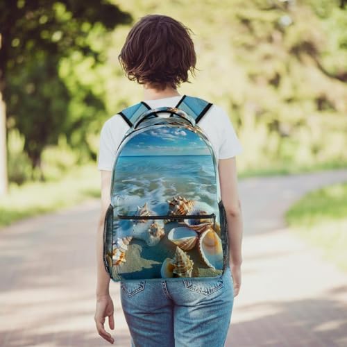 Sac à dos décontracté léger Sea Shells Sky sac d'école à compartiment de qualité