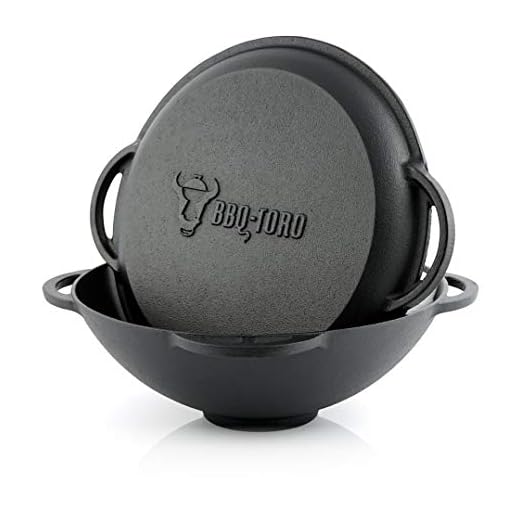 BBQ-Toro Kazan in ghisa con Coperchio I Tradizionale pentola in ghisa I Kazan con Fondo appiattito I Grill Wok Nero (6,9 litri)