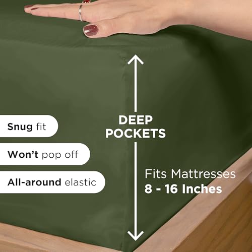 Image of ROYALE LINENS 4 Piece Cal King Sheets Set - Soft Brushed 1800 Microfiber - 1 Fitted, 1 Flat Sheet, 2 Pillowcases - Wrinkle Free & Fade Resistant - Hotel Luxury Bed Sheets (Hunter Green, Cal King)