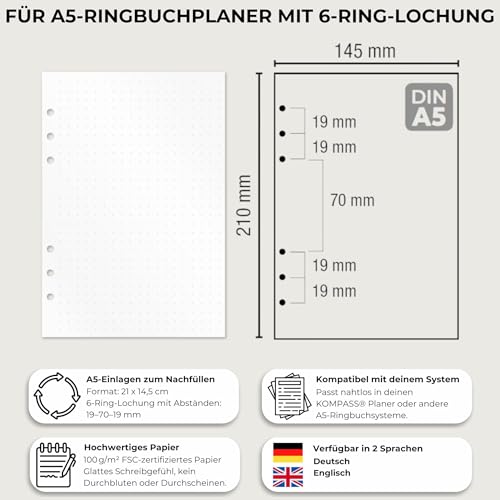 KOMPASS® Projektplanung | 30 DIN-A5-Einlagen für Ringbuch-Planer | Effiziente Projekt- & Aufgabenplanung | Inkl. To-Do-Liste, Zielsetzung, Personal- & Zeitmanagement | Organizer Kalender-Einlagen