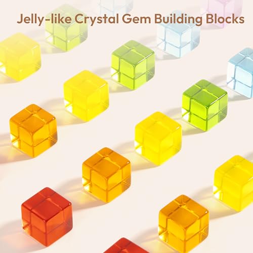 Woodtoe Wooden Building Blocks Set for Kids, 24 PCS Rainbow Gem Cubes Stacking Blocks - 2 Wood House, Montessori Stacking Toy for Toddlers, Educational STEM Sensory Easter Toy for Boys Girls 3-6