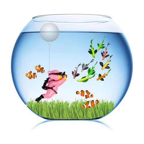 Image of Floating Aquarium Decorations - Diver Fish Tank Floating Decor, Adjustable Floating Fish Tank Accessories for Betta Fish, Cute Aquarium Ornament (Diver Pink)