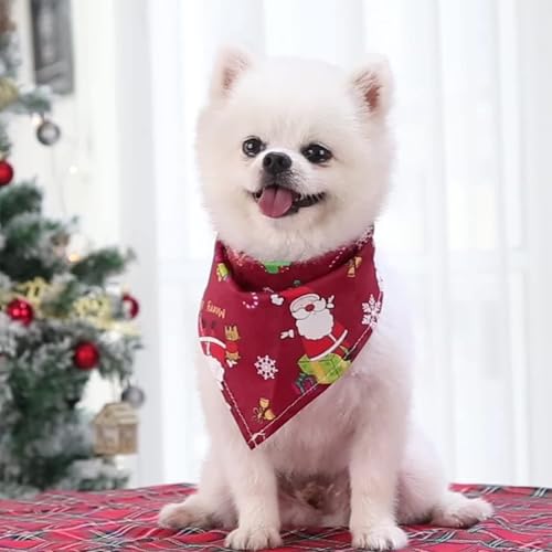 Halstuch Hund Weihnachten - 2 Stück Einstellbare Hundehalstuch Weihnachten Haustier Kostüm,Dreieck Bandana mit Weihnachtsmann und Schneeflocke, Hunde Halstuch für Kleine Mittlere Große Hunde Geschenk
