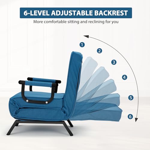 Haddockway Single Person Sofa Bed Sleeper Chair Convertible Chaise Lounge Couch,Folding Sofa Arm Chair with Pillow&5 Adjustable Backrest,Upholstered Lazy Bed Leisure Recliner for Home Office - Thumbnail 6